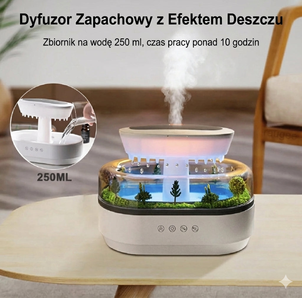 Aromatyczny Nawilżacz Powietrza „Raindrop” z Kolorowym Podświetleniem LED – Dyfuzor Ultradźwiękowy 250 ml